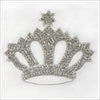 Large rhinestone encrusted crown appliqué with a heat-set adhesive applied to the back. Mesh background, large prong set rhinestones and silver beads complete this 8" wide x 6" tall stunner.